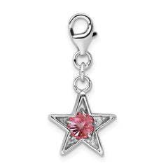 Sterling Silver 925 October Pink CZ Birthstone Star Pendant Elegant Charm