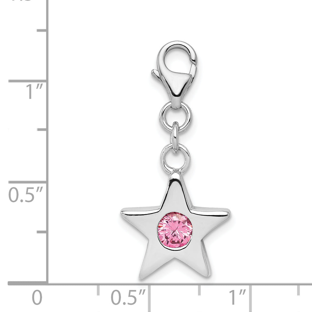 Sterling Silver 925 October Pink CZ Birthstone Star Pendant Elegant Charm
