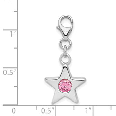 Sterling Silver 925 October Pink CZ Birthstone Star Pendant Elegant Charm