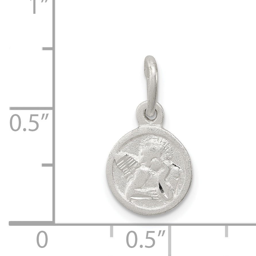 Sterling Silver Cherub Disk Charm with Polished Anti-Tarnish Finish