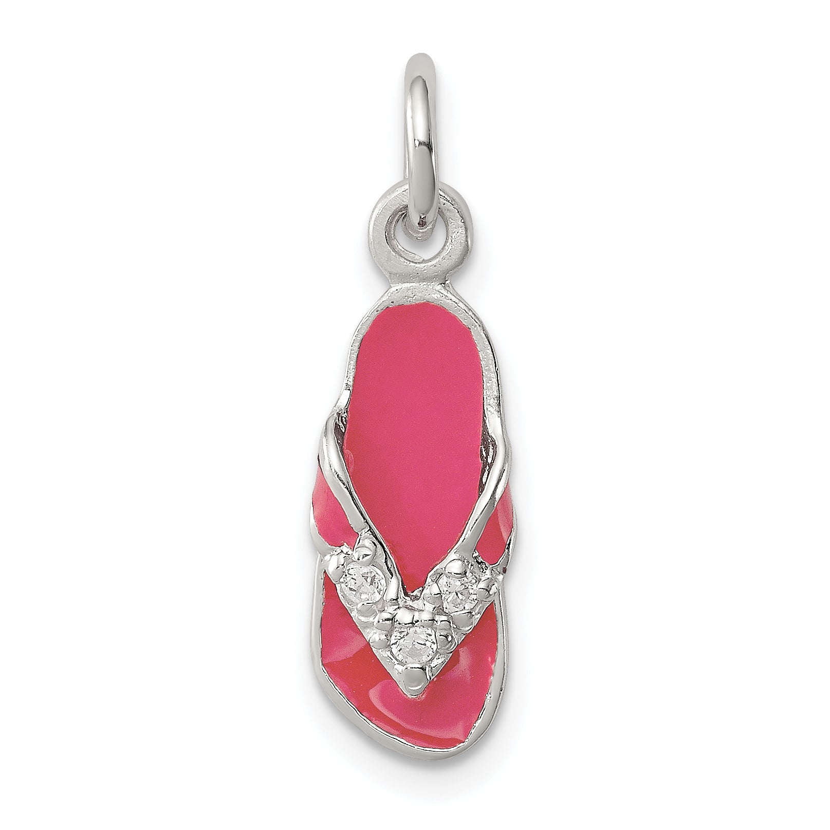 Sterling Silver CZ and Pink Enameled Flip Flop Charm Main image