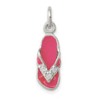 Sterling Silver CZ and Pink Enameled Flip Flop Charm