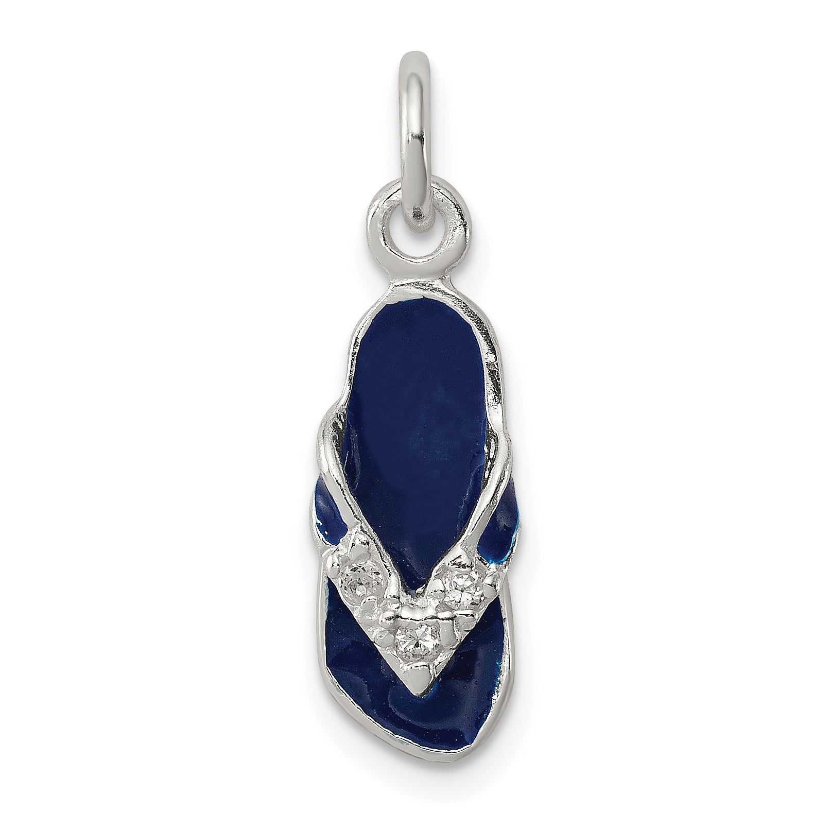 Sterling Silver CZ and Blue Enameled Flip Flop Charm Main image