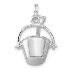 Sterling Silver 3D Shovel and Pail Charm with Polished Finish