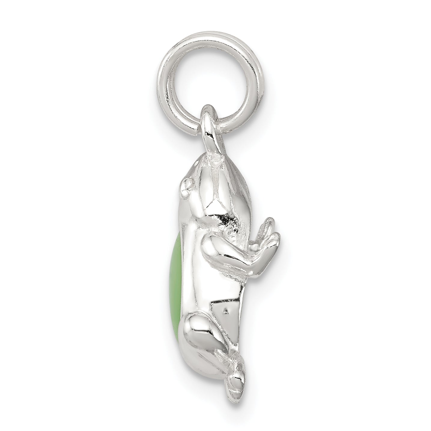 Sterling Silver 925 Green Cat's Eye Frog Charm Polished Finish Secondary image