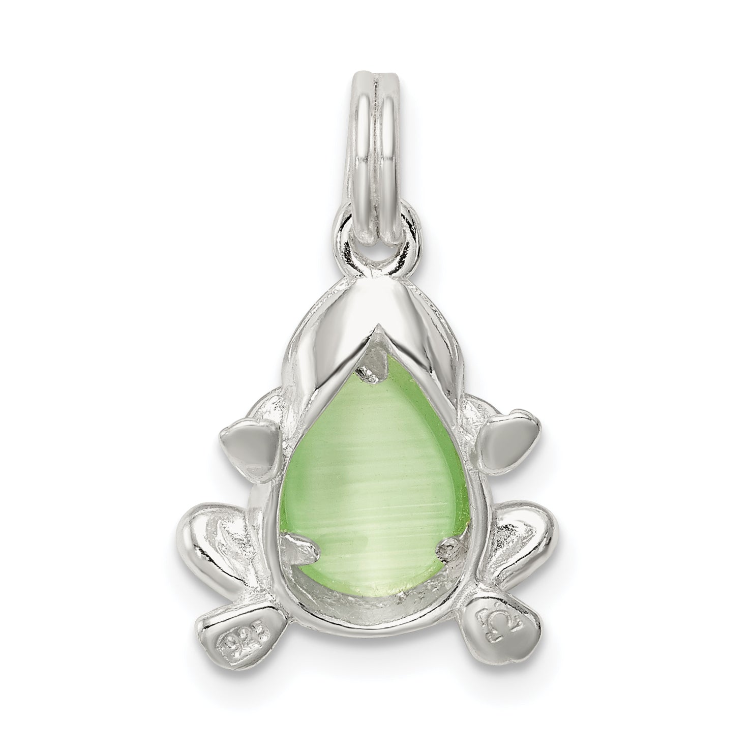 Sterling Silver 925 Green Cat's Eye Frog Charm Polished Finish
