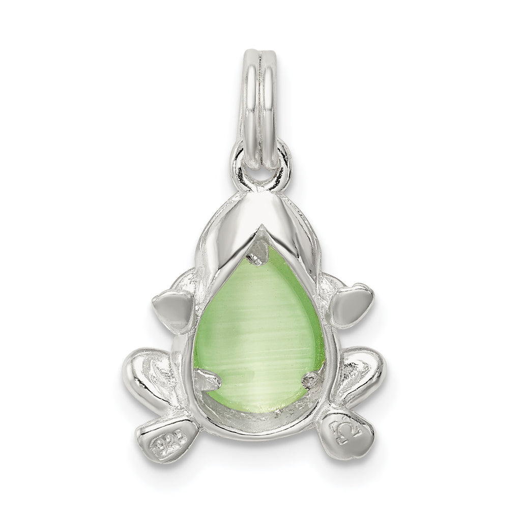 Sterling Silver 925 Green Cat's Eye Frog Charm Polished Finish