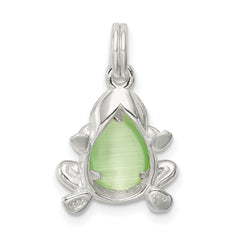 Sterling Silver 925 Green Cat's Eye Frog Charm Polished Finish