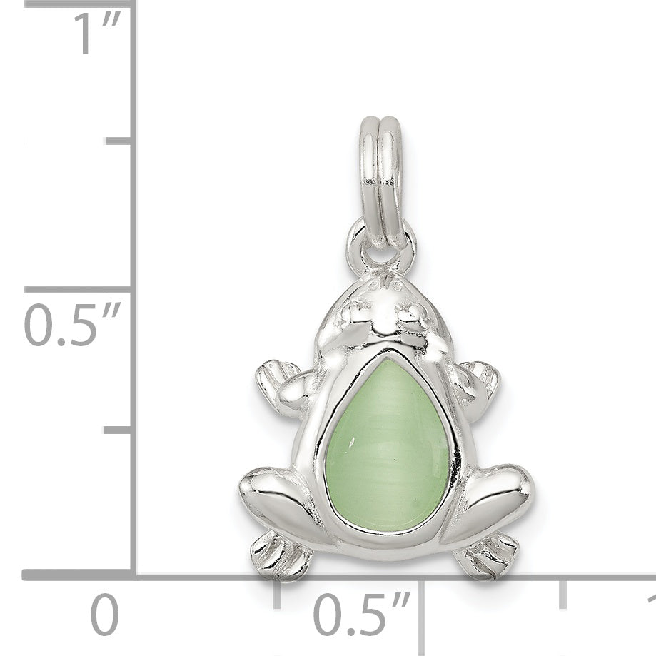 Sterling Silver 925 Green Cat's Eye Frog Charm Polished Finish