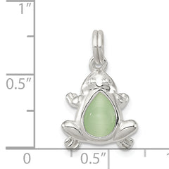 Sterling Silver 925 Green Cat's Eye Frog Charm Polished Finish