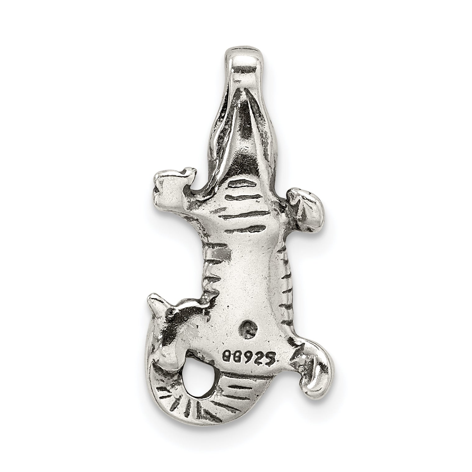 Sterling Silver 925 Antiqued Alligator Men's Slide Pendant 3D Design