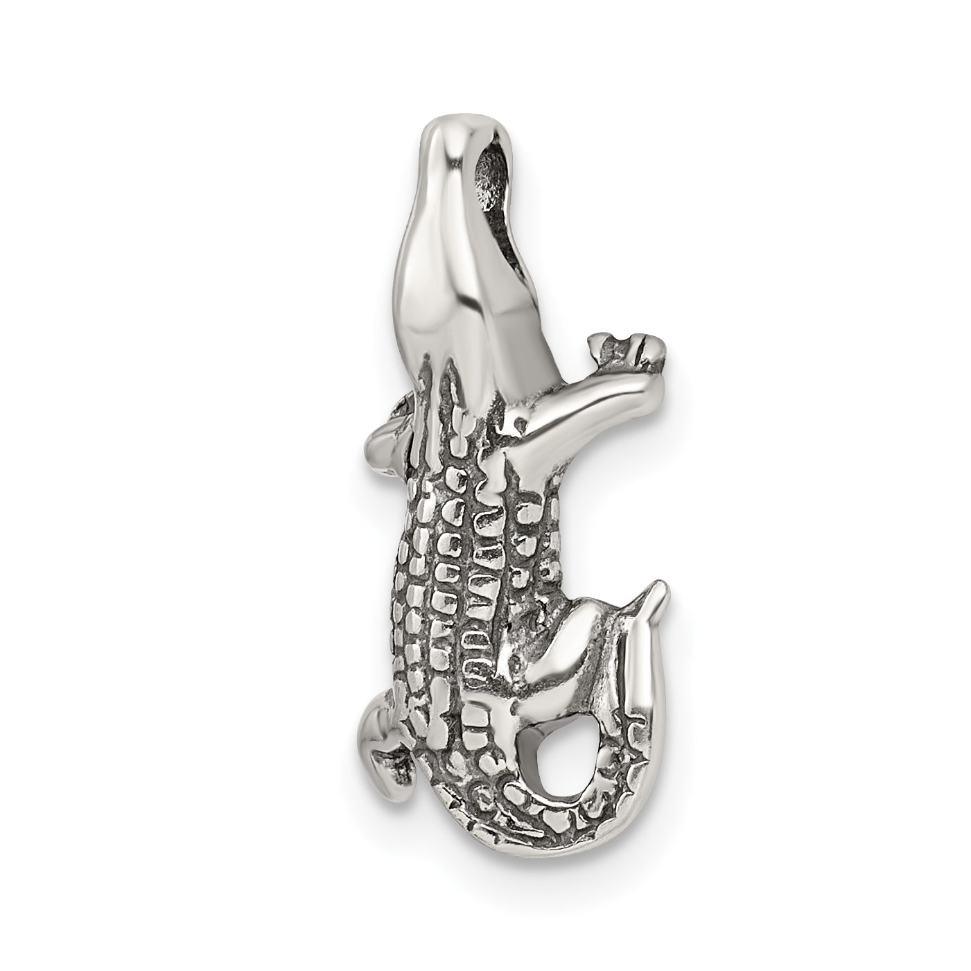 Sterling Silver 925 Antiqued Alligator Men's Slide Pendant 3D Design