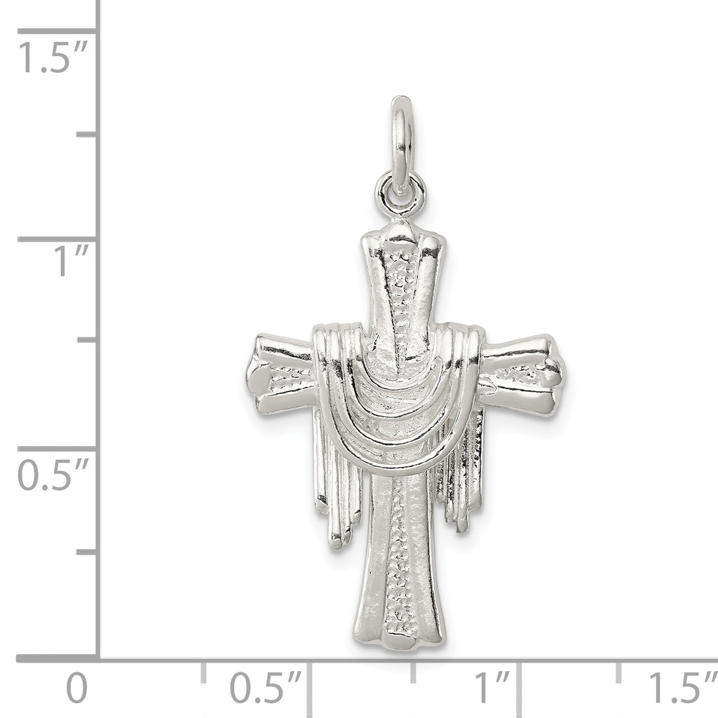 Sterling Silver 925 Draped Cross Charm with Polished Anti-Tarnish Finish
