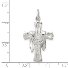Sterling Silver 925 Draped Cross Charm with Polished Anti-Tarnish Finish