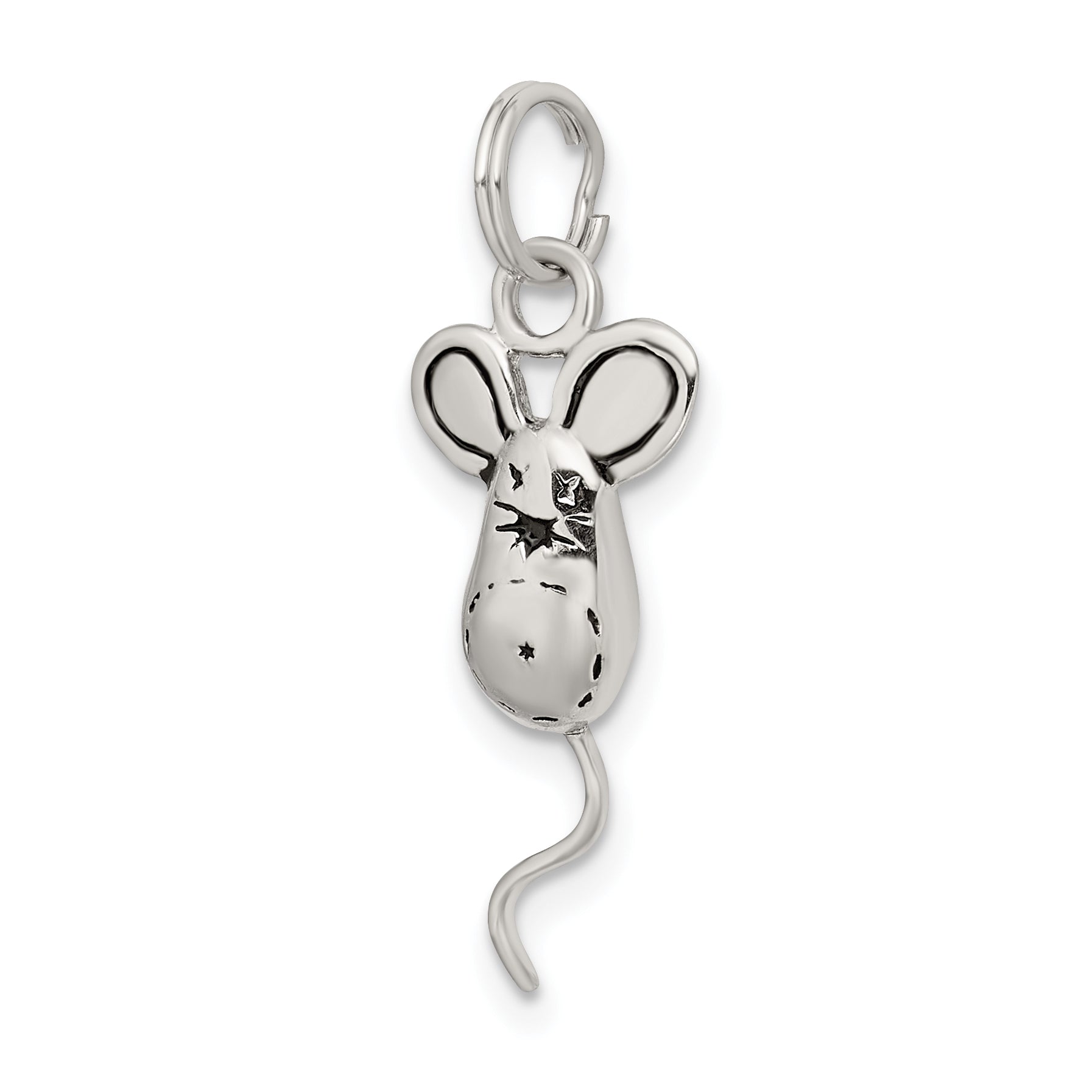 Elegant 925 Sterling Silver Rhodium-Plated Mouse Charm with Polished Finish