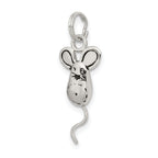 Elegant 925 Sterling Silver Rhodium-Plated Mouse Charm with Polished Finish