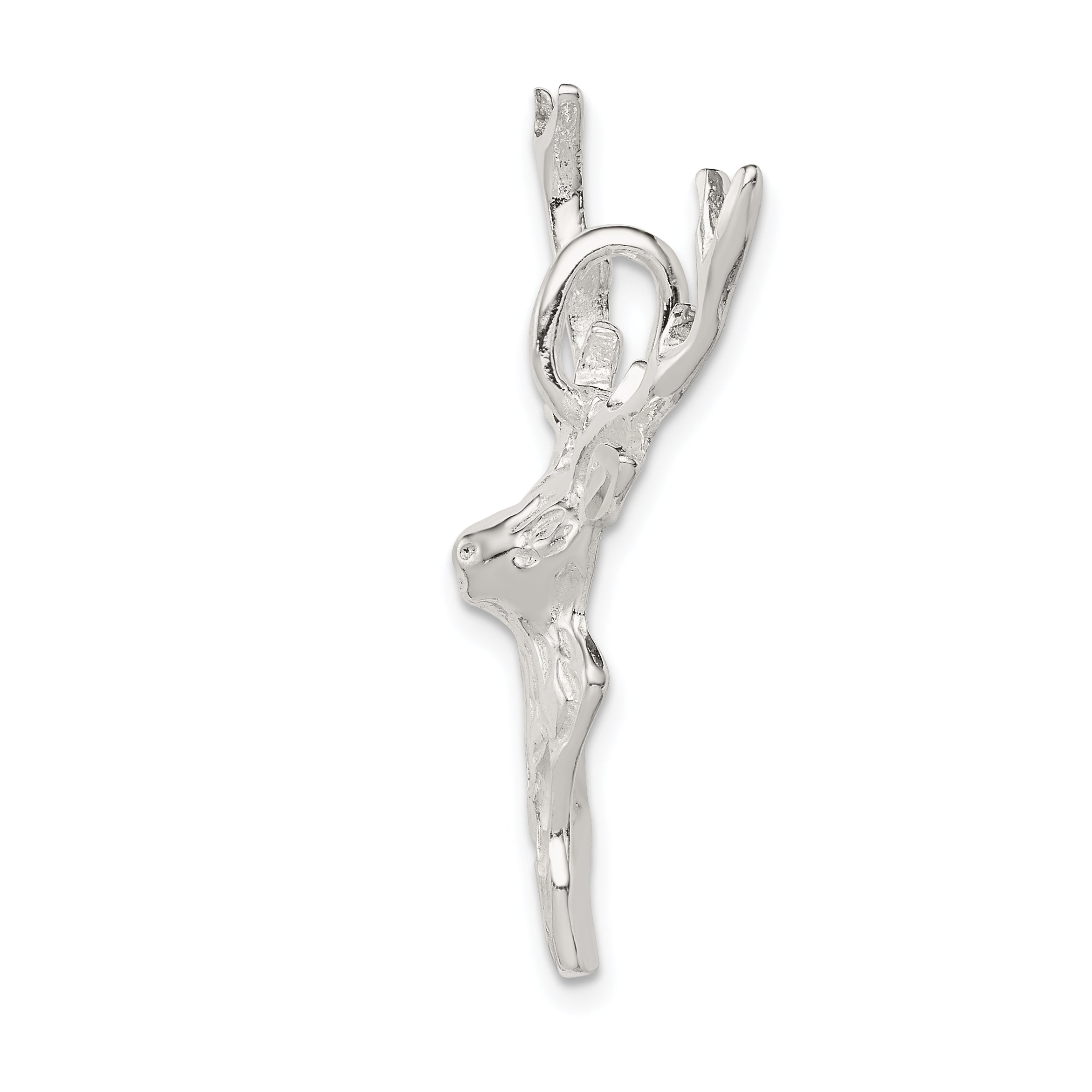 Sterling Silver 925 Men's Deer Head Pendant Polished Diamond-Cut Design Secondary image