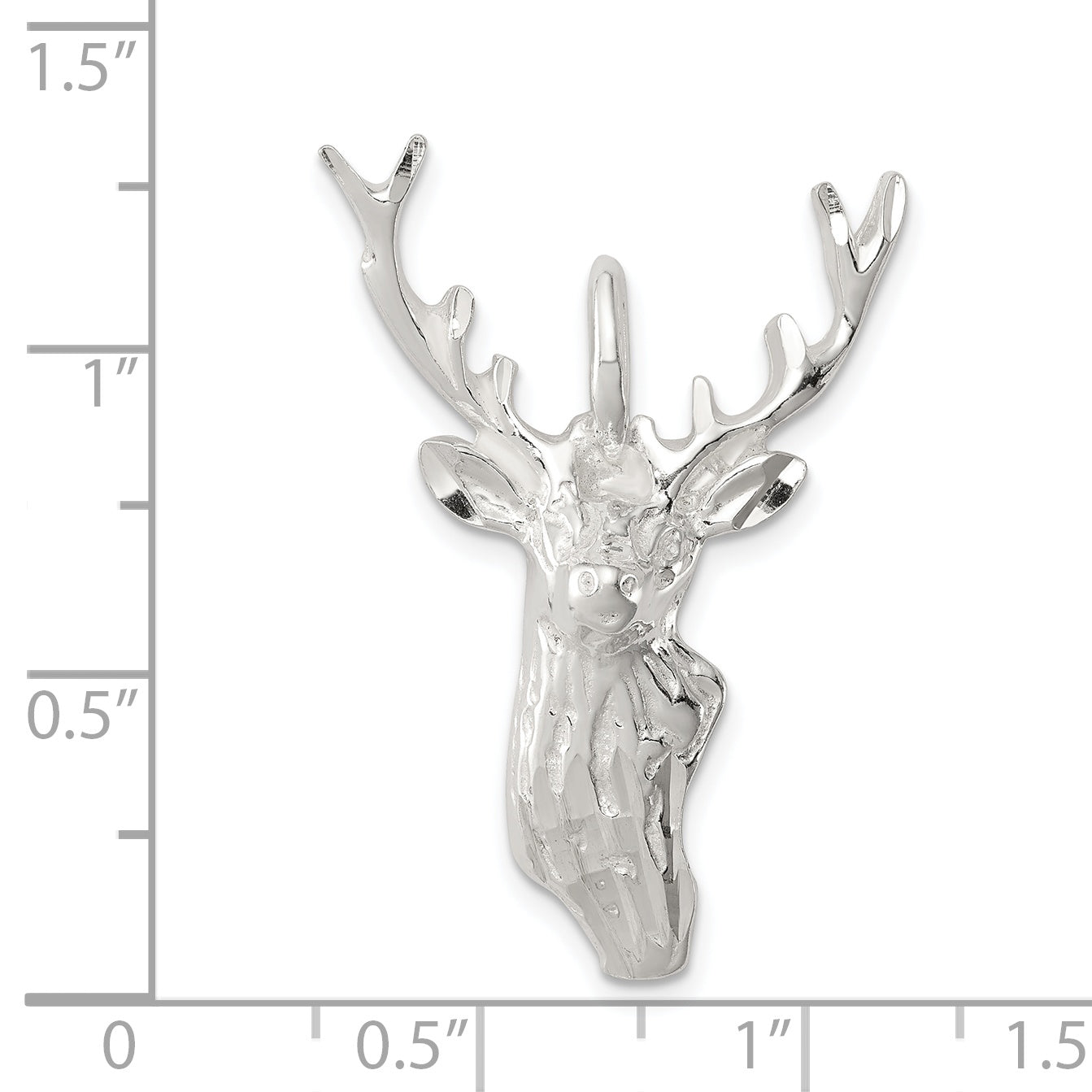 Sterling Silver 925 Men's Deer Head Pendant Polished Diamond-Cut Design