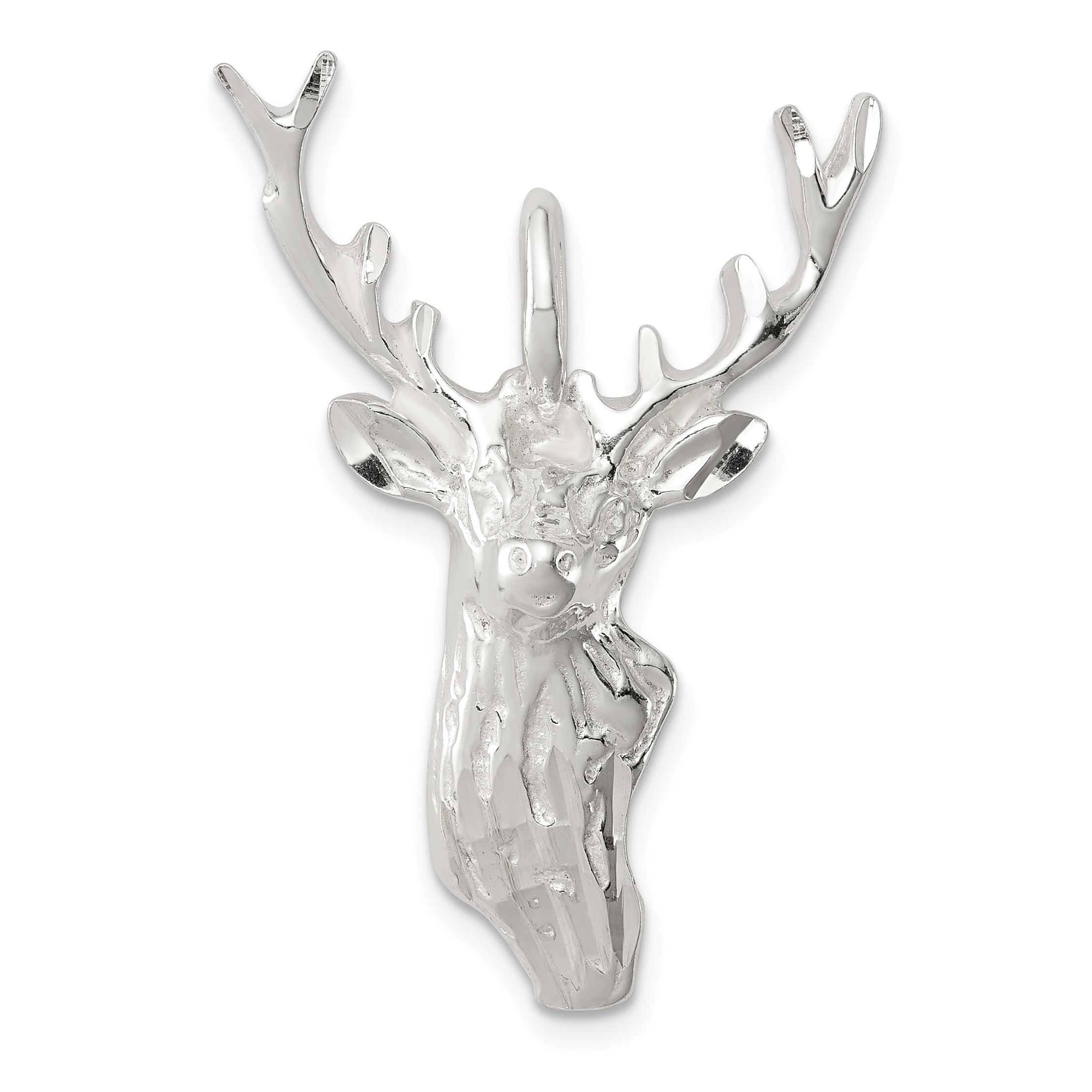 Sterling Silver Diamond Cut Deer Head Pendant Main image