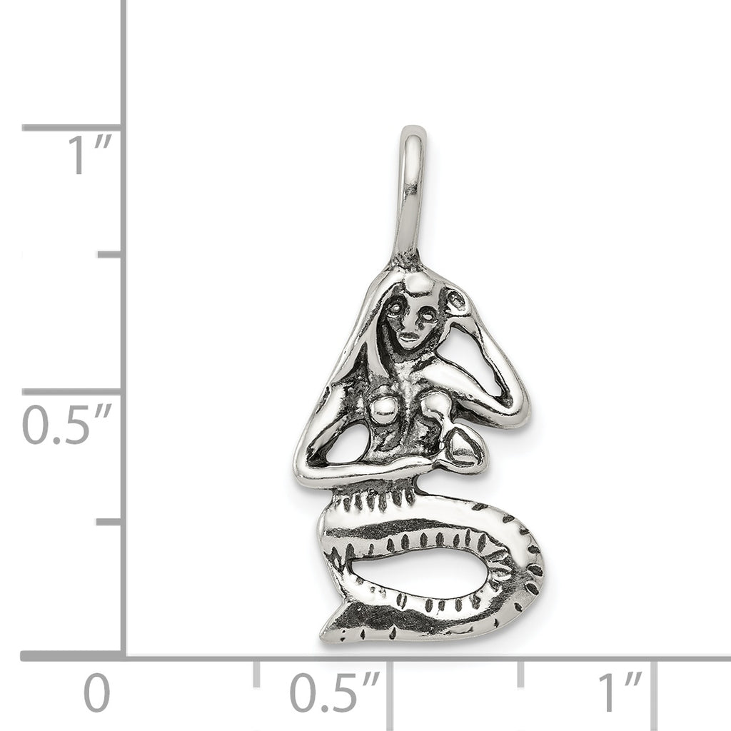 Sterling Silver 925 Antiqued Mermaid Pendant Vintage Inspired Jewelry