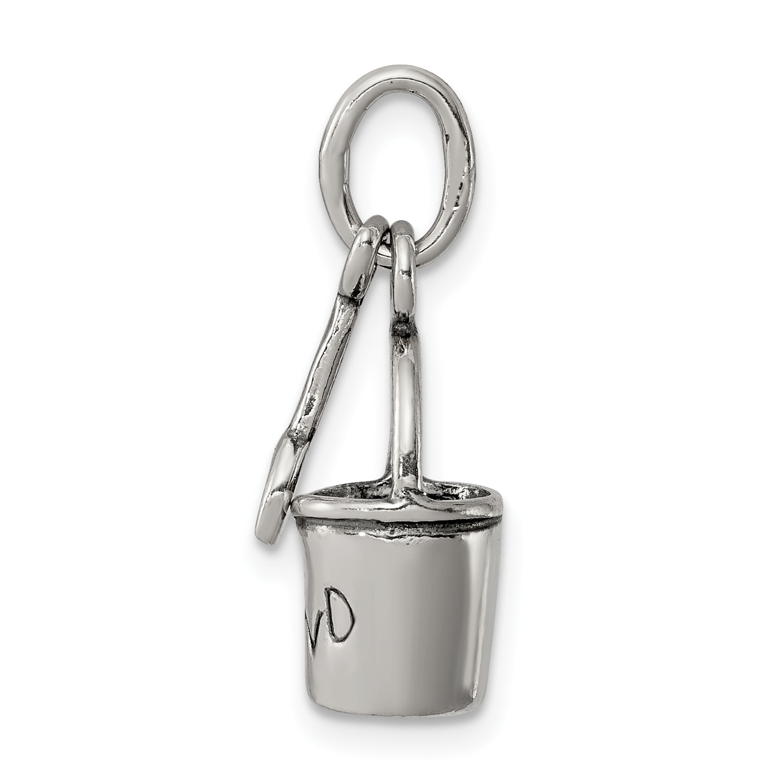 Sterling Silver 925 Beach Bucket and Shovel Charm with Polished Finish Secondary image