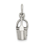 Sterling Silver 925 Beach Bucket and Shovel Charm with Polished Finish