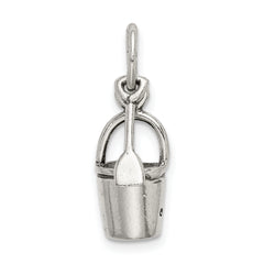 Sterling Silver 925 Beach Bucket and Shovel Charm with Polished Finish