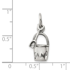 Sterling Silver 925 Beach Bucket and Shovel Charm with Polished Finish