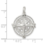 Sterling Silver 925 Men's Compass Charm with Rhodium Polished Finish
