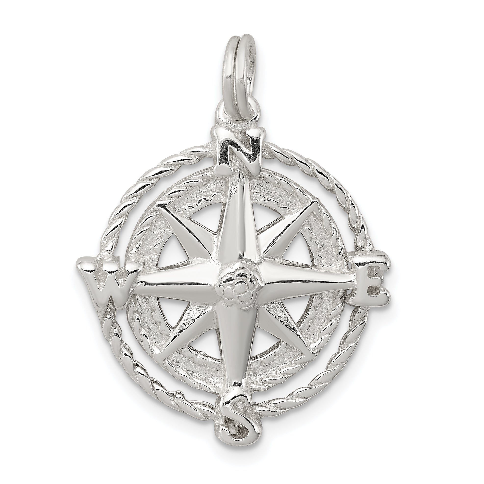Sterling Silver Rhodium-plated Compass Charm Main image