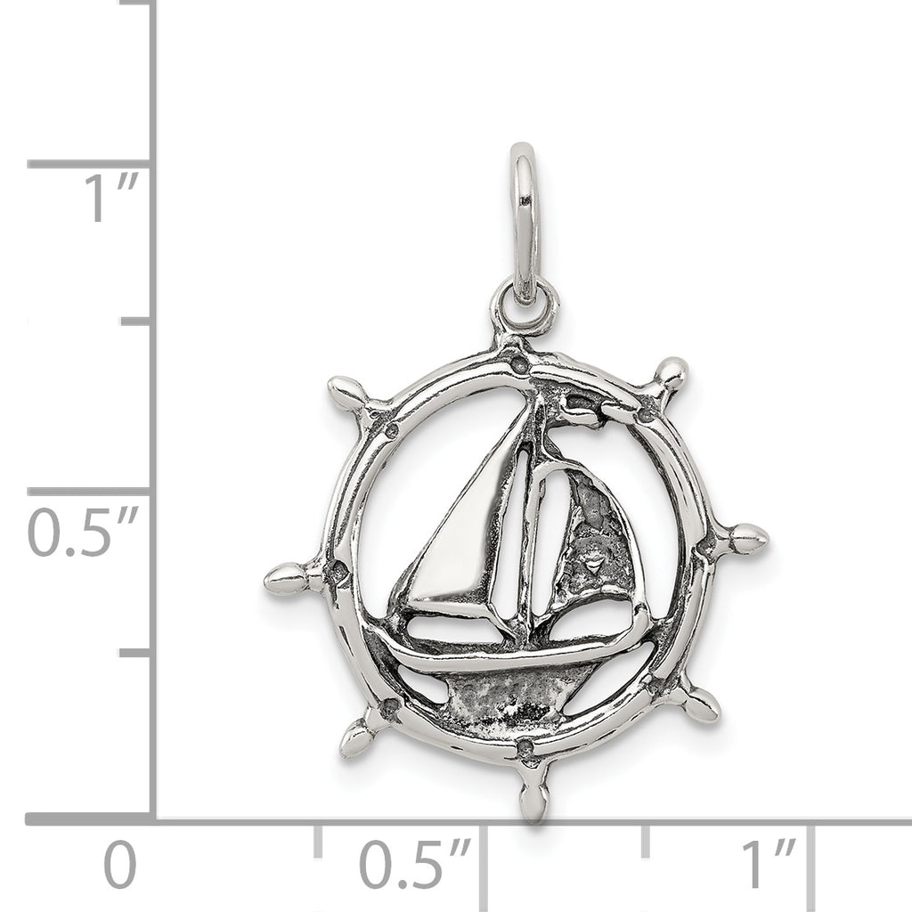 Sterling Silver 925 Men's Antiqued Sailboat Charm Pendant