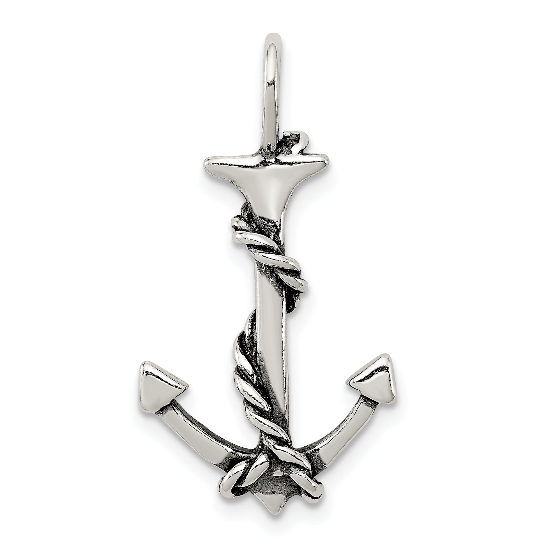 Sterling Silver 3D Antiqued Anchor and Rope Pendant Main image