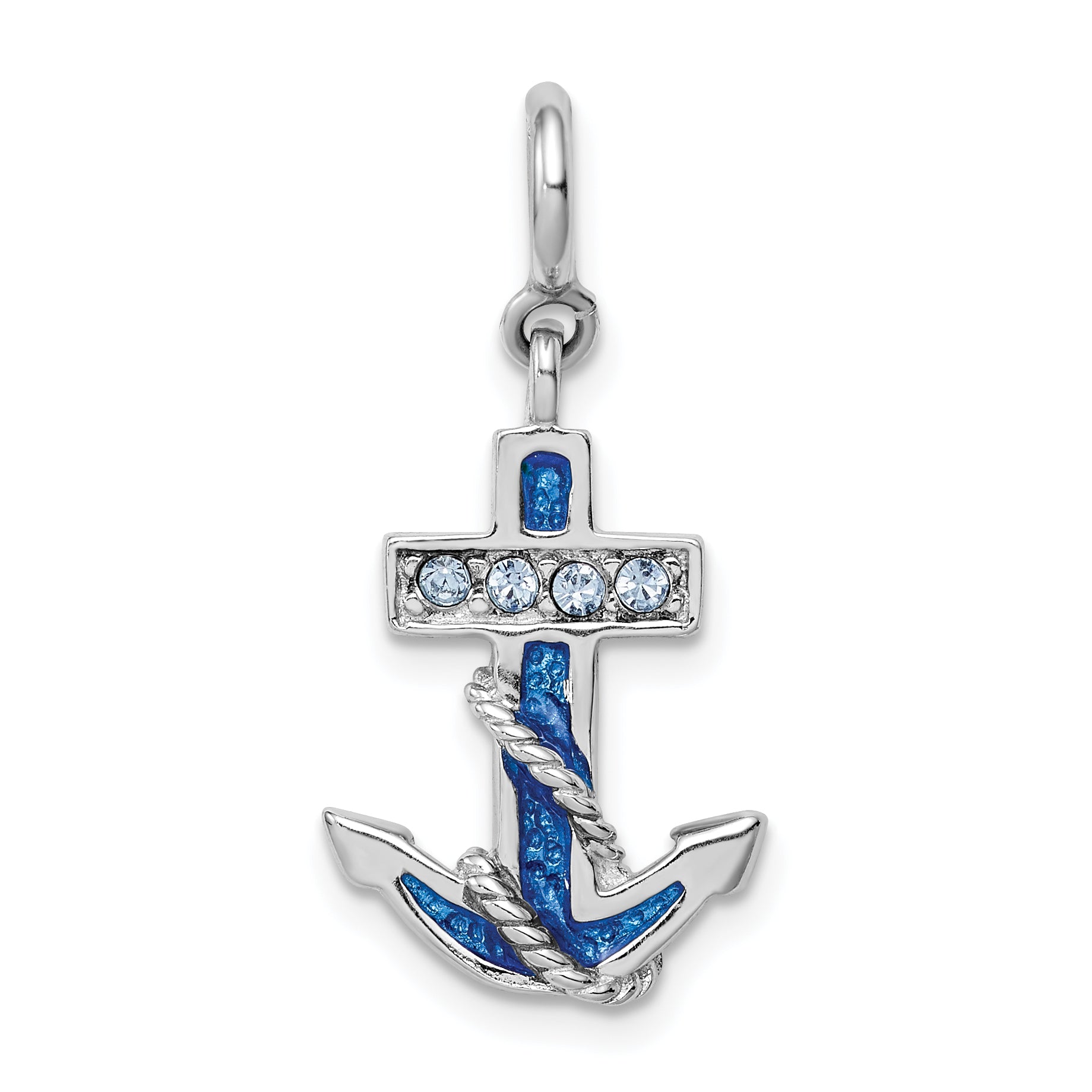 Sterling Silver RH-plated Preciosa Crystals & Blue Enamel Anchor Charm Main image