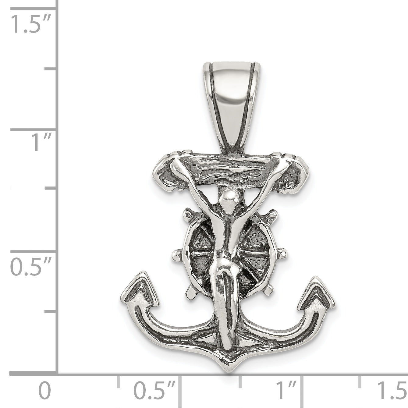 Sterling Silver 925 Antiqued Mariner's Crucifix Pendant Polished Solid