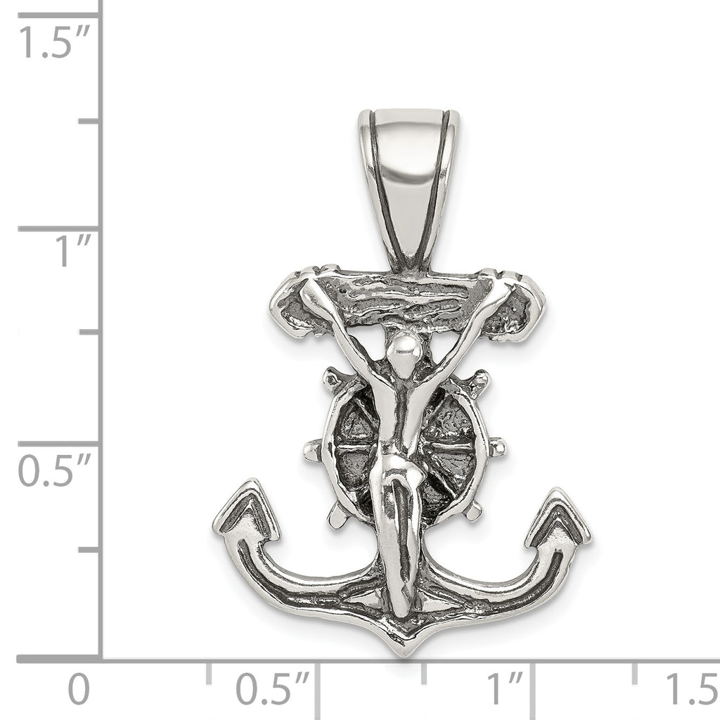 Sterling Silver 925 Antiqued Mariner's Crucifix Pendant Polished Solid