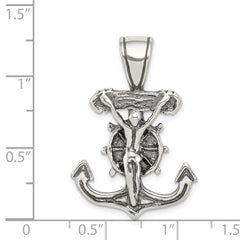 Sterling Silver 925 Antiqued Mariner's Crucifix Pendant Polished Solid