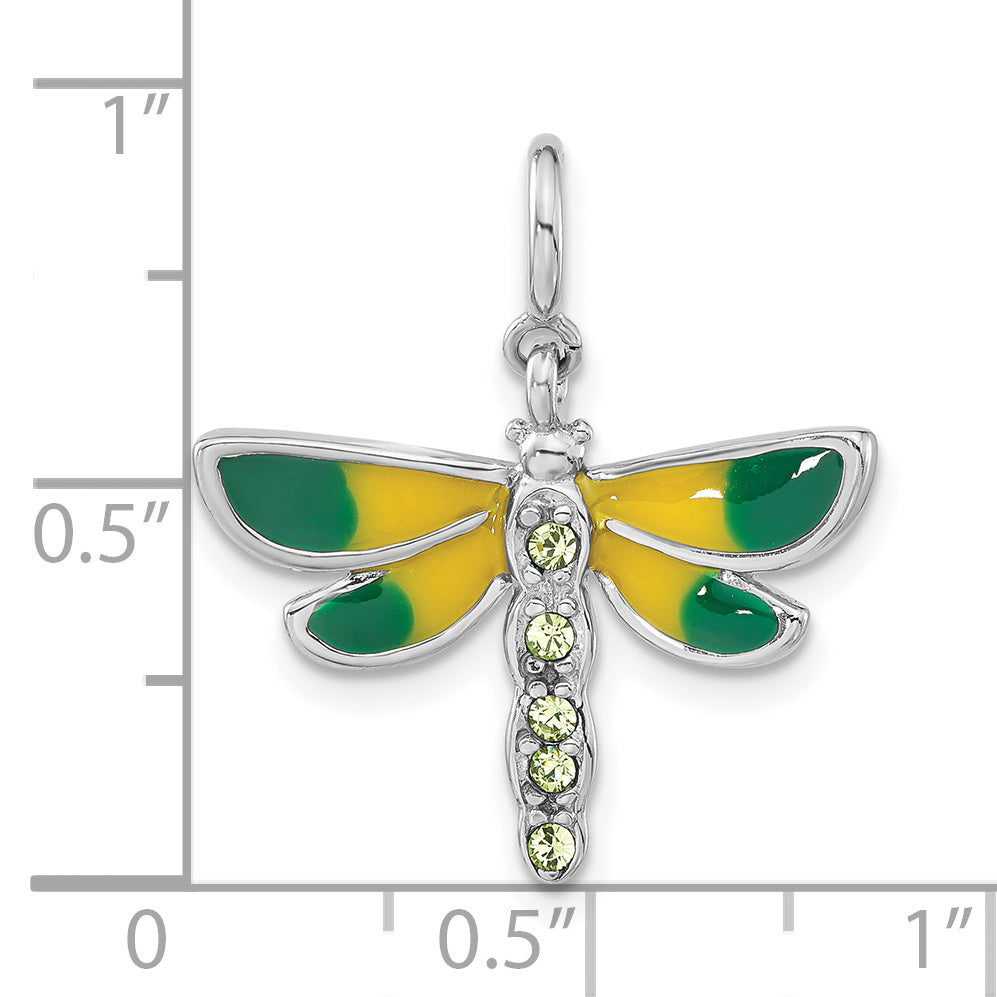 Sophia Jewelers Sterling Silver Dragonfly Charm with Green CZ Enamel Finish