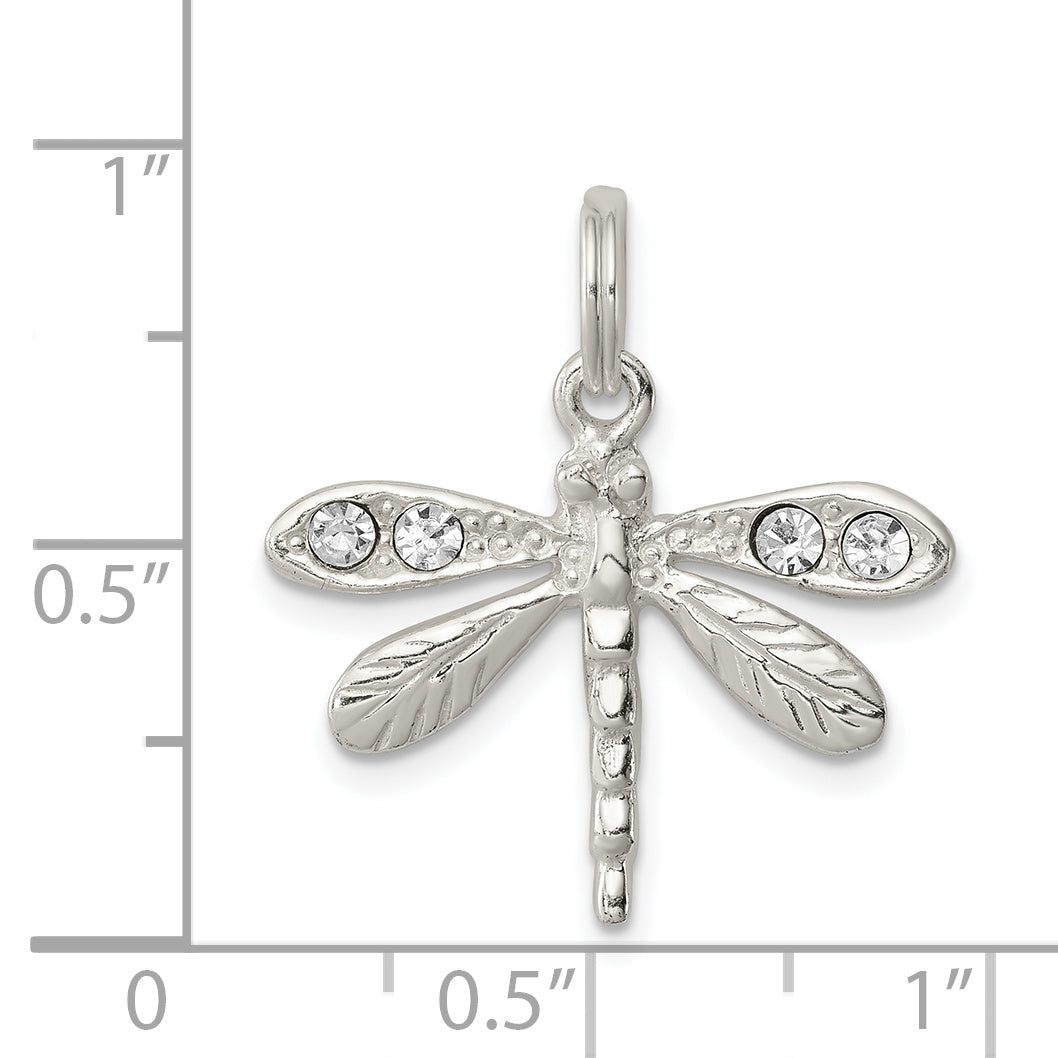 Sterling Silver Dragonfly Pendant with Austrian Crystals Rhodium-Plated