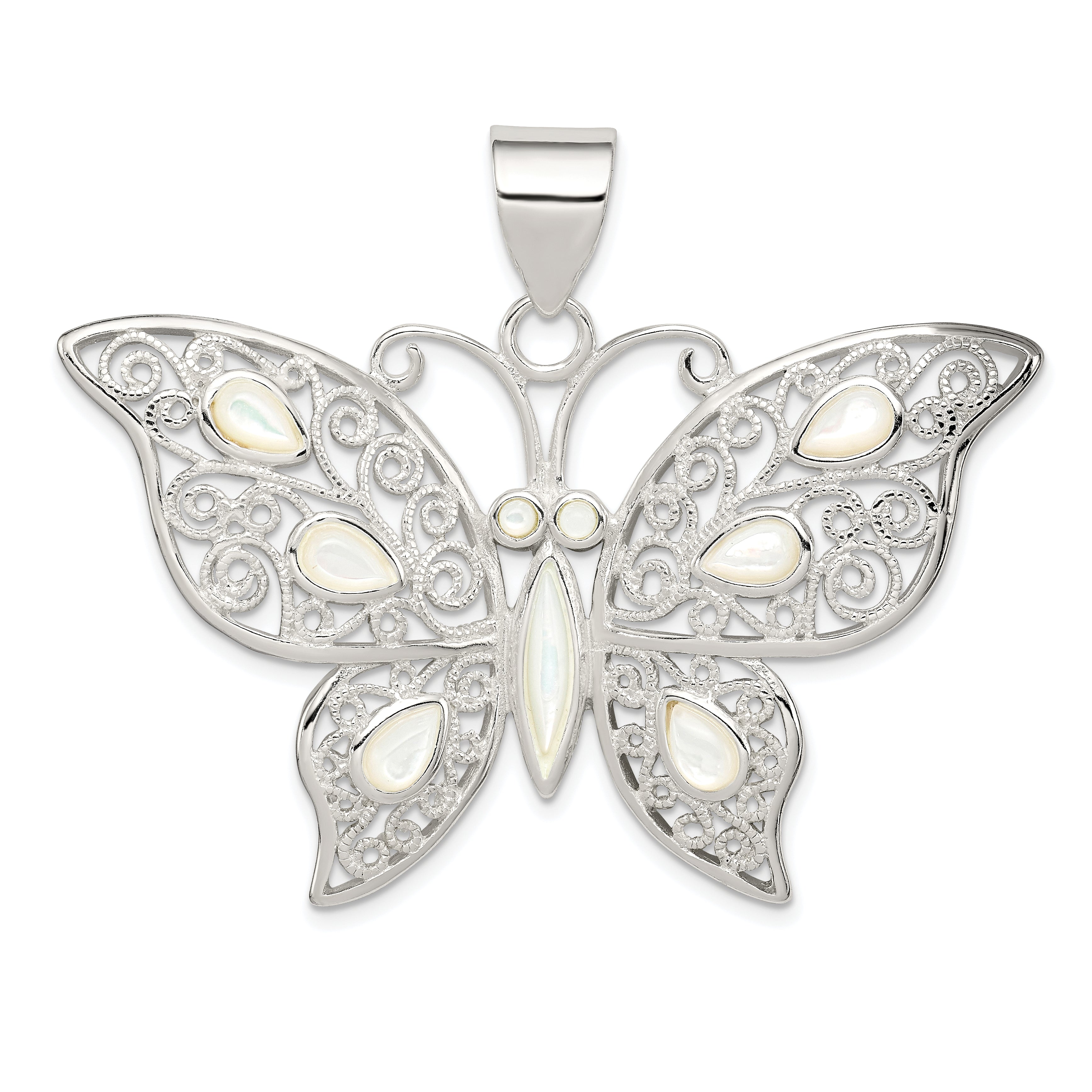 Sterling Silver Filigree Fancy Mother of Pearl Butterfly Pendant Main image