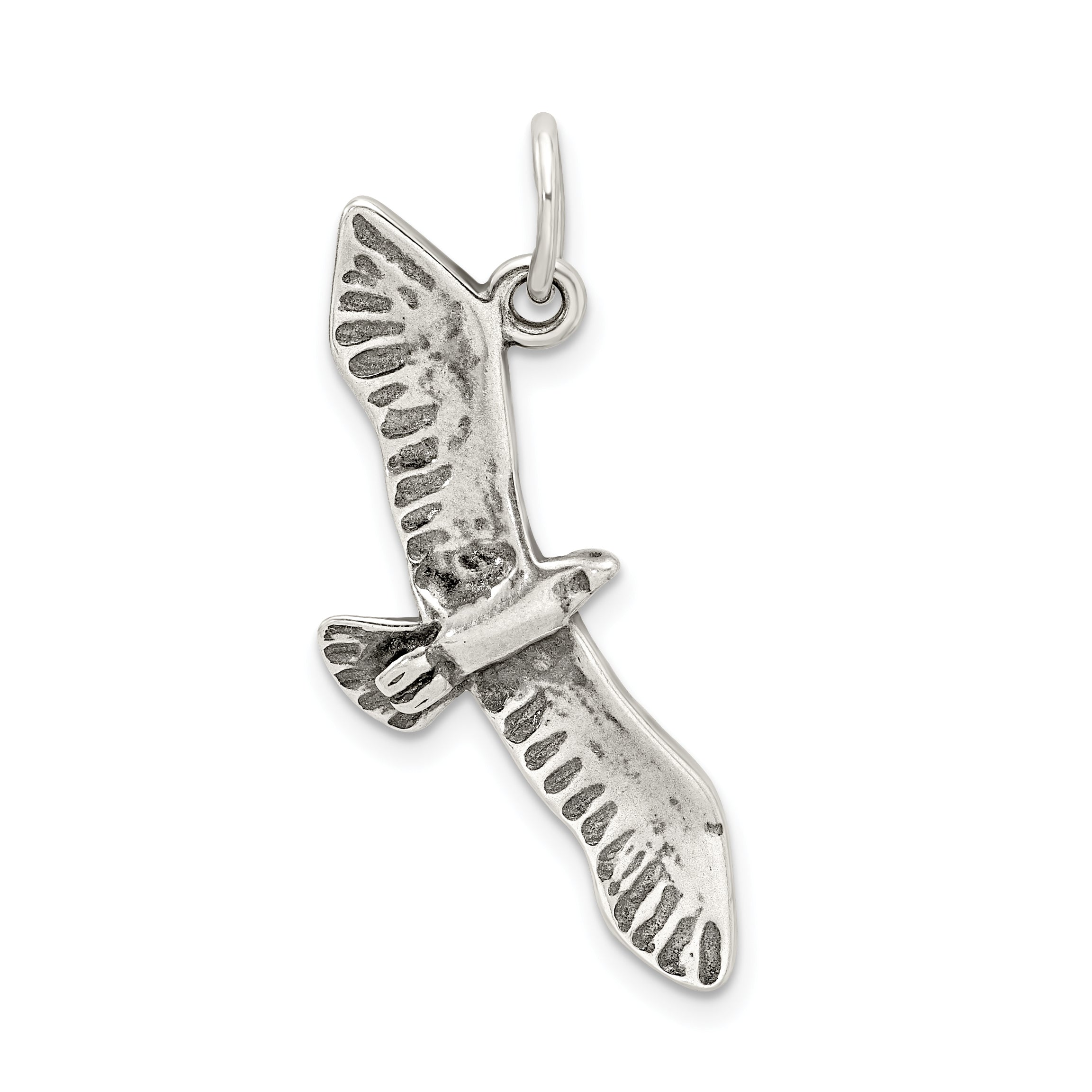 Sterling Silver 925 Seagull Charm Pendant with Antique Wing Spread Design