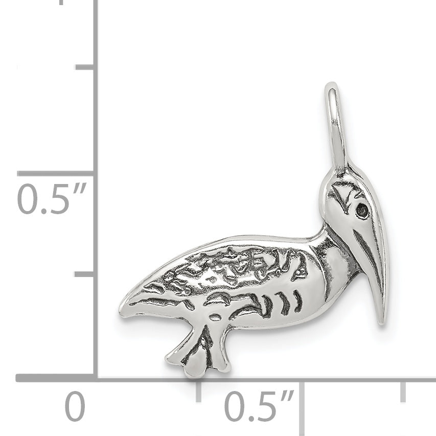 Sterling Silver 925 Pelican Pendant with Antiqued Cast Design