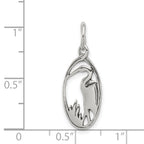 Sterling Silver 925 Crane Charm Pendant in Vintage Oval Design