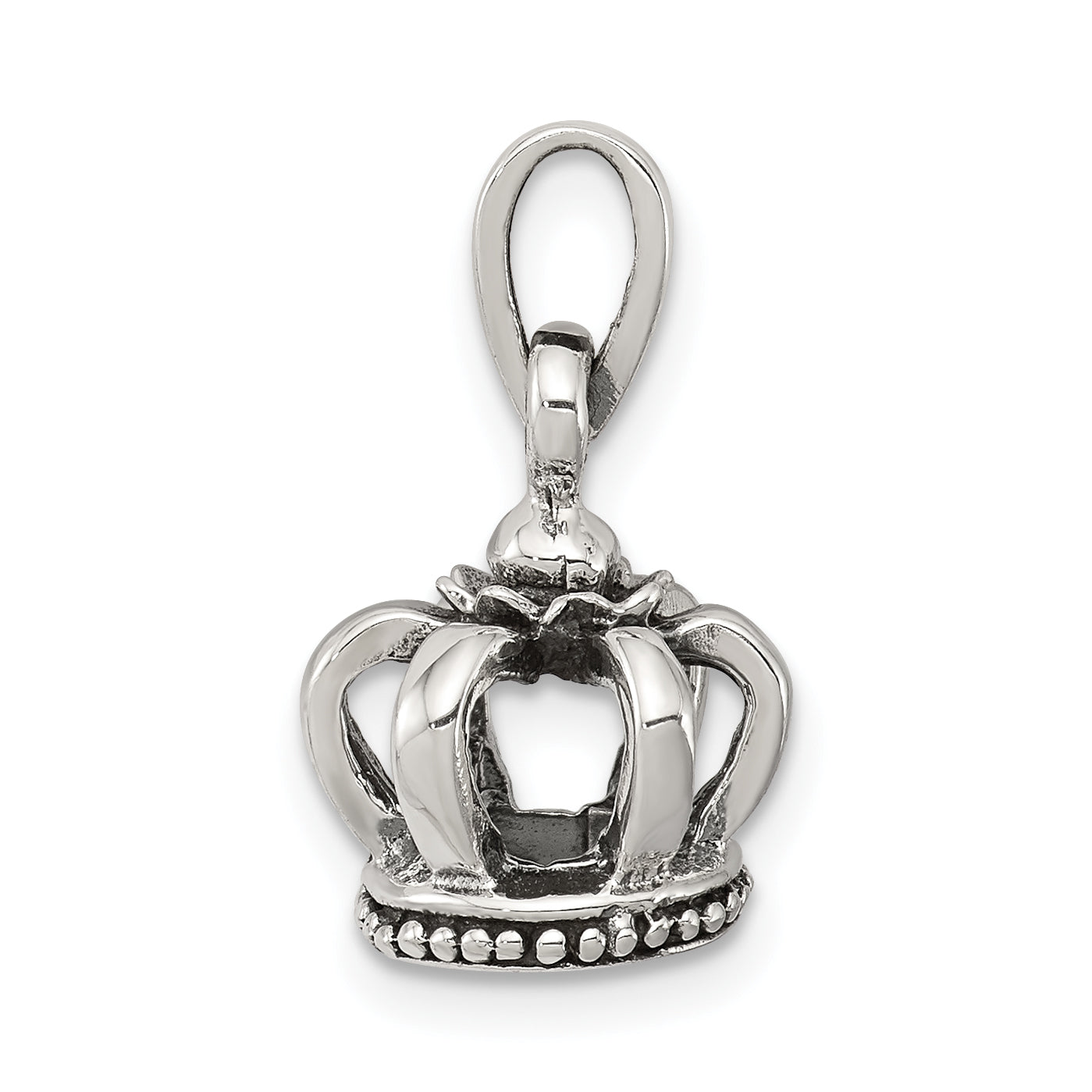 Sterling Silver 925 Antiqued Crown Pendant 3D Vintage Style