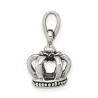 Sterling Silver 925 Antiqued Crown Pendant 3D Vintage Style