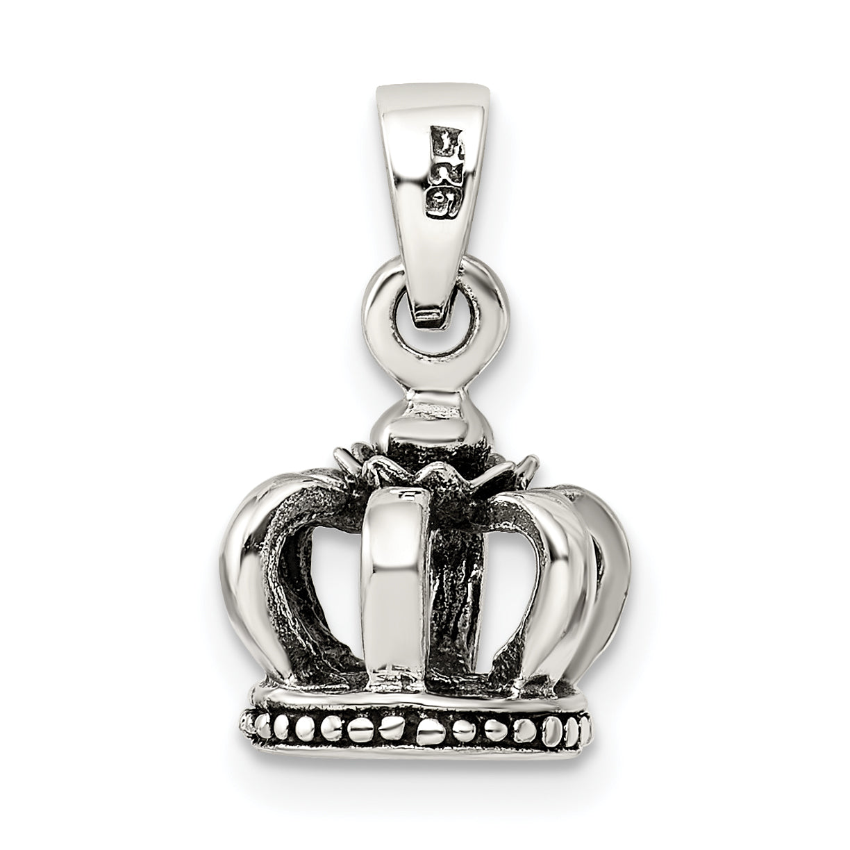 Sterling Silver 925 Antiqued Crown Pendant 3D Vintage Style