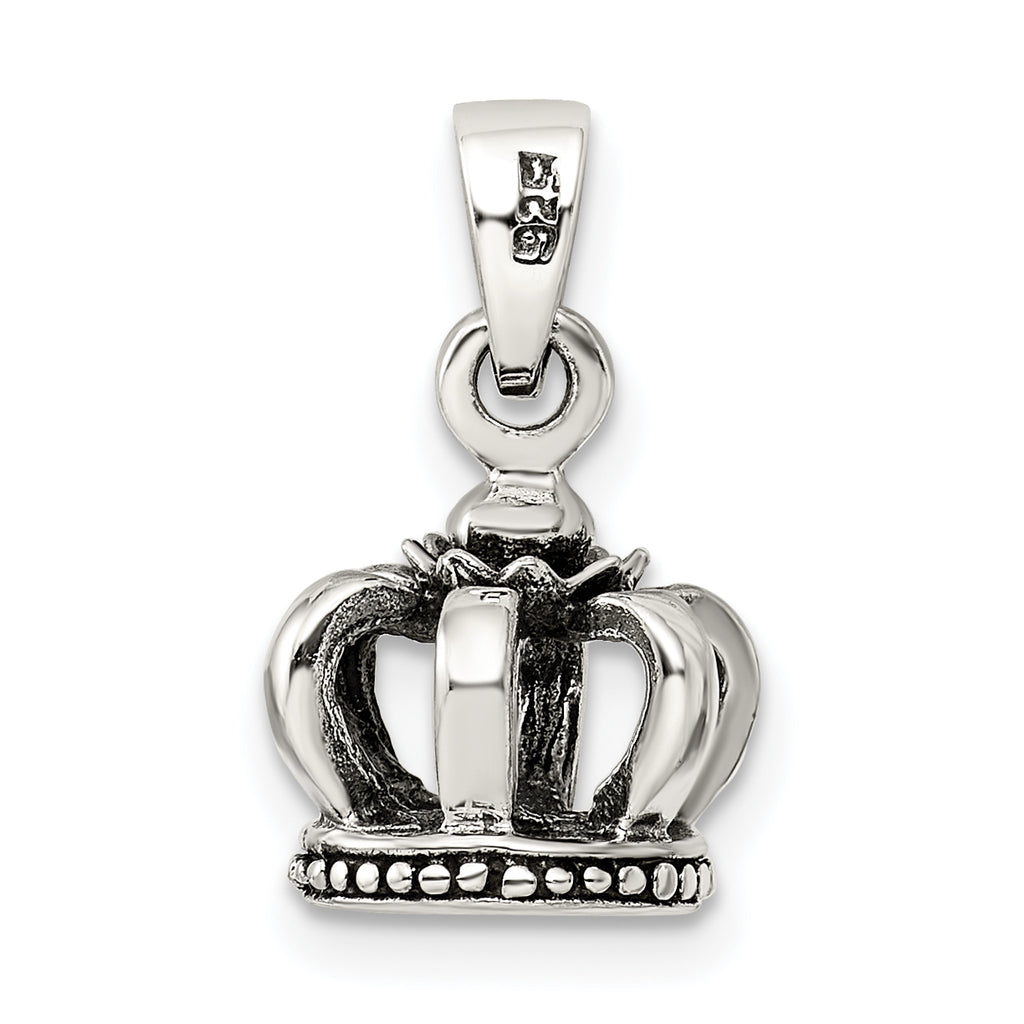 Sterling Silver 925 Antiqued Crown Pendant 3D Vintage Style