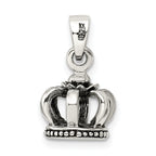 Sterling Silver 925 Antiqued Crown Pendant 3D Vintage Style