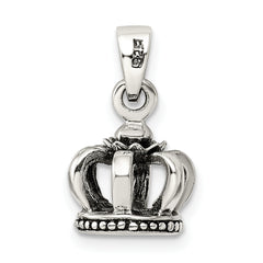 Sterling Silver 925 Antiqued Crown Pendant 3D Vintage Style
