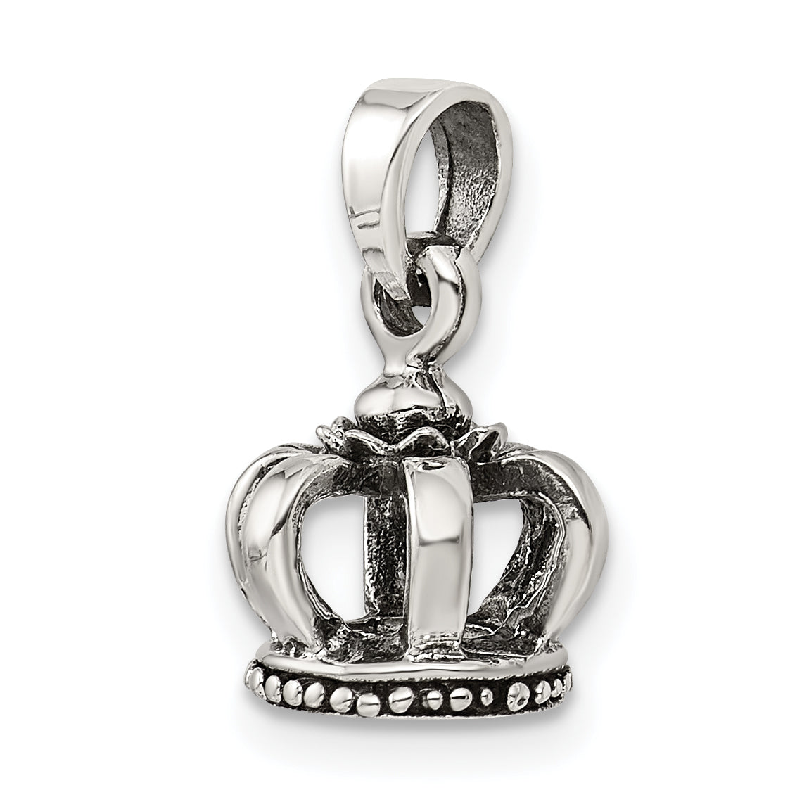 Sterling Silver 925 Antiqued Crown Pendant 3D Vintage Style