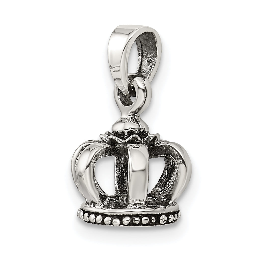 Sterling Silver 925 Antiqued Crown Pendant 3D Vintage Style